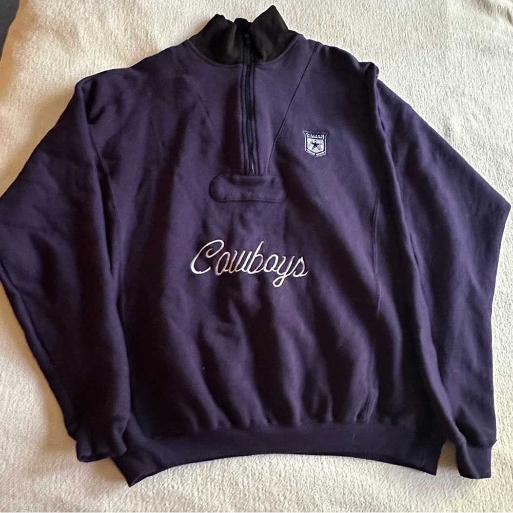 VINTAGE Dallas Cowboys Embroidered Sweatshirt 1/4 Zip Navy/Black Mens Medium